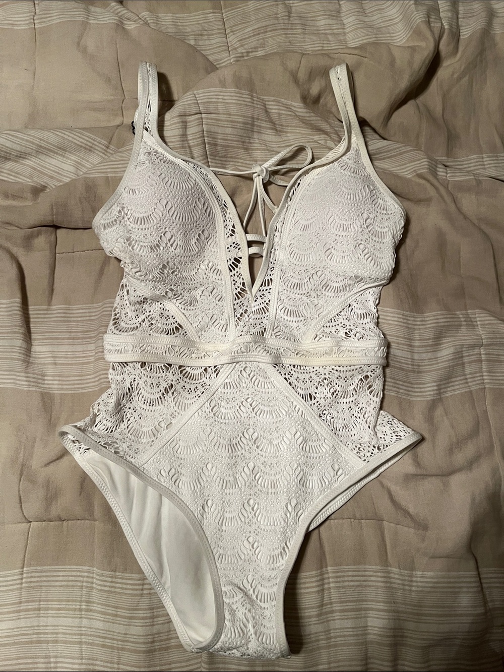BECCA White Crochet One-Piece Swimsuit NWOT